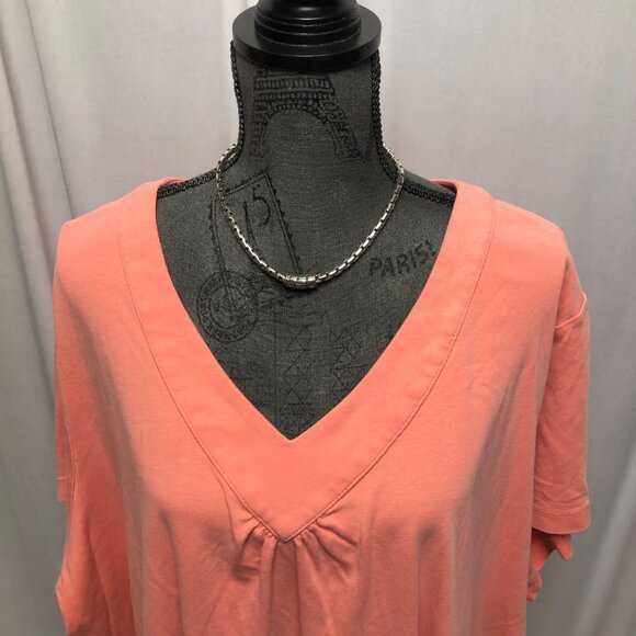 Essentials by Maggie Top Womens Size 5X Peach Short Sleeve Cotton Comfy V Neck - Picture 2 of 7